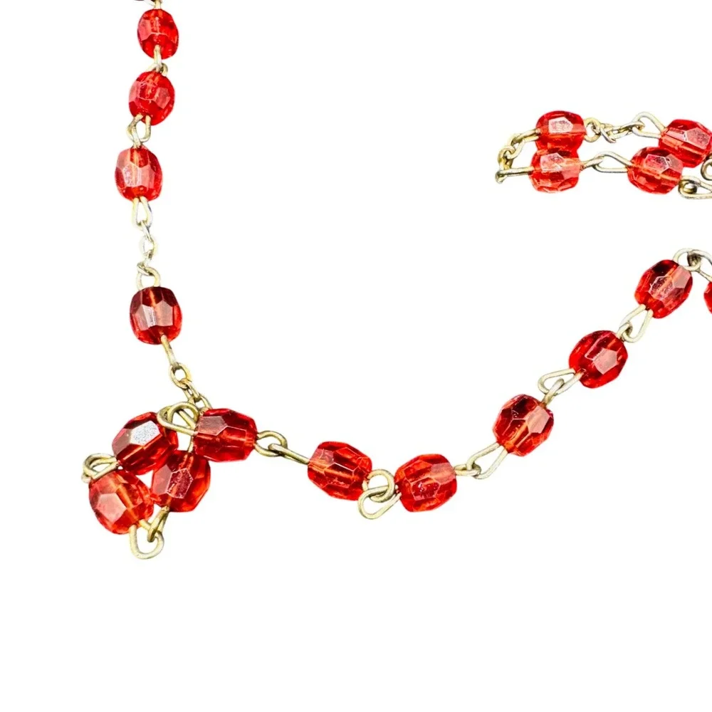 Vintage StTherese of Lisieux Red  Rosary Beads Miraculous Medal Jesus Crucifix‎